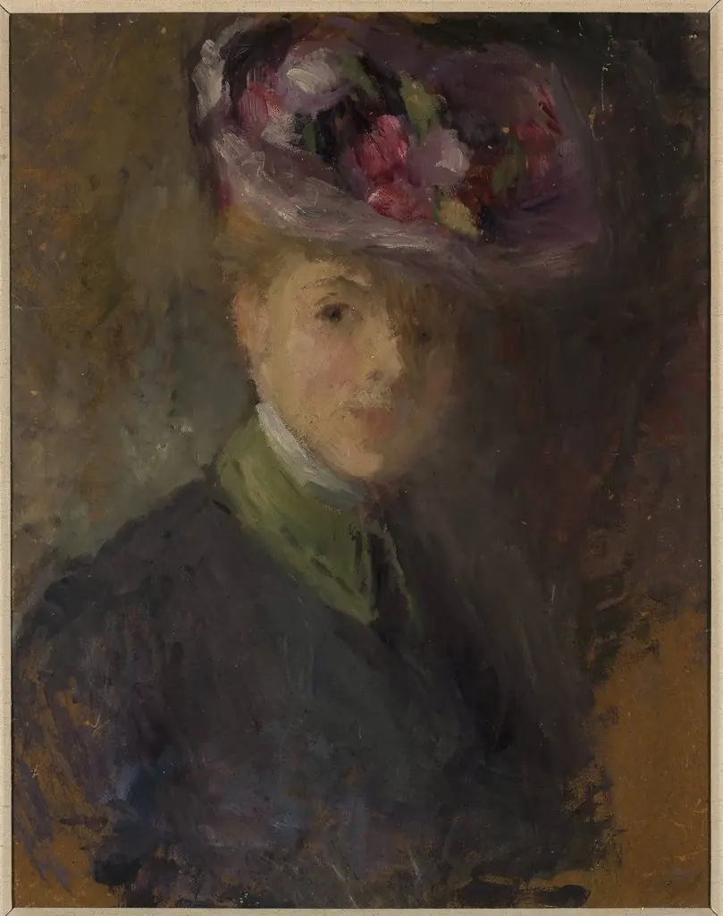 Portrait of a woman in a hat with flowers, by Olga Boznańska