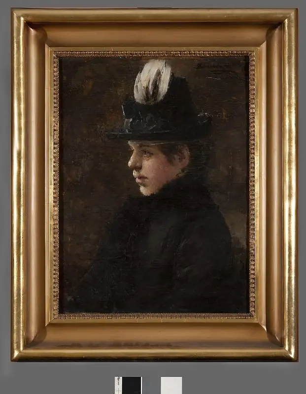Study of a girl in a hat with a little feather, by Olga Boznańska