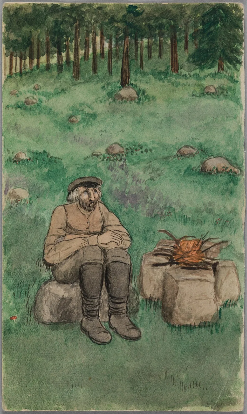 Ilola. Vänjärin Otto savustaa kaloja., by Olga Forslund