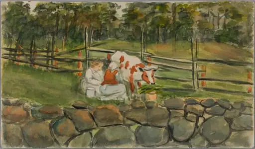 Kesänviettoa Ramsön saarella. Lypsyllä., by Olga Forslund