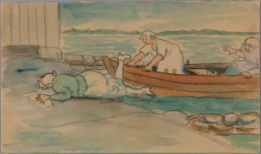 Kesänviettoa Ramsön saarella.  Maihinlasku., by Olga Forslund