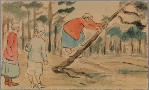 Kesänviettoa Ramsön saarella. Puunkaatoyritys., by Olga Forslund