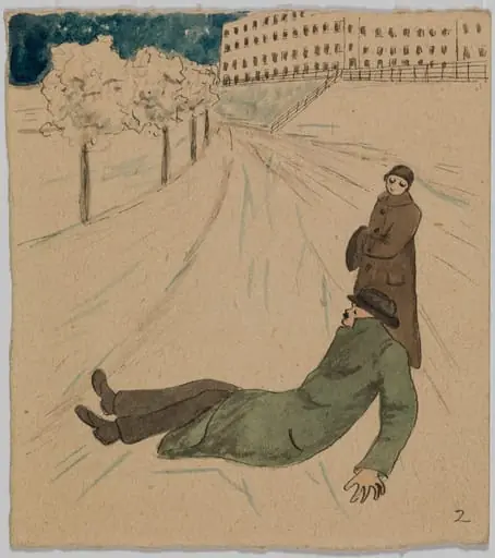 Sisarukset Forslund ja heidän kavaljeerinsa. Kavaljeeri liukastuu., by Olga Forslund