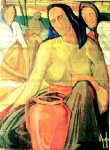 Grup de țărănci pe câmp (figuri în peisaj), by Olga Greceanu