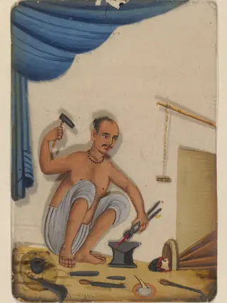 One of forty paintings illustrating modes of transport, occupations, entertainers, ascetics and Muharram subjects.