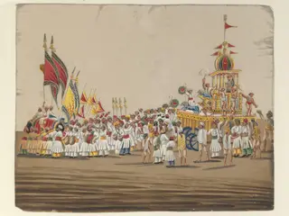One of two drawings depicting procession scenes in Patna.