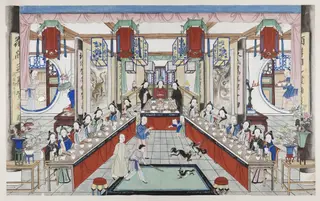One scene of a wedding: ladies dining with the bride,