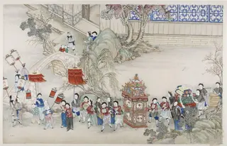 One scene of a wedding: the bride and her dowry on her way to her new home