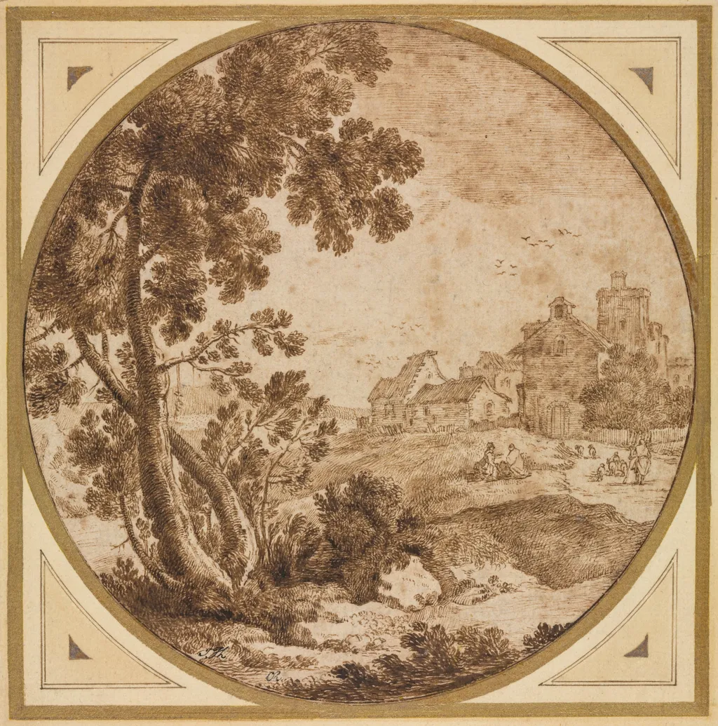 Landscape with Buildings and Figures, by Onorio Marinari, 1604