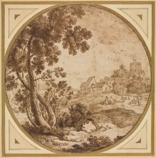 Landscape with Buildings and Figures, by Onorio Marinari