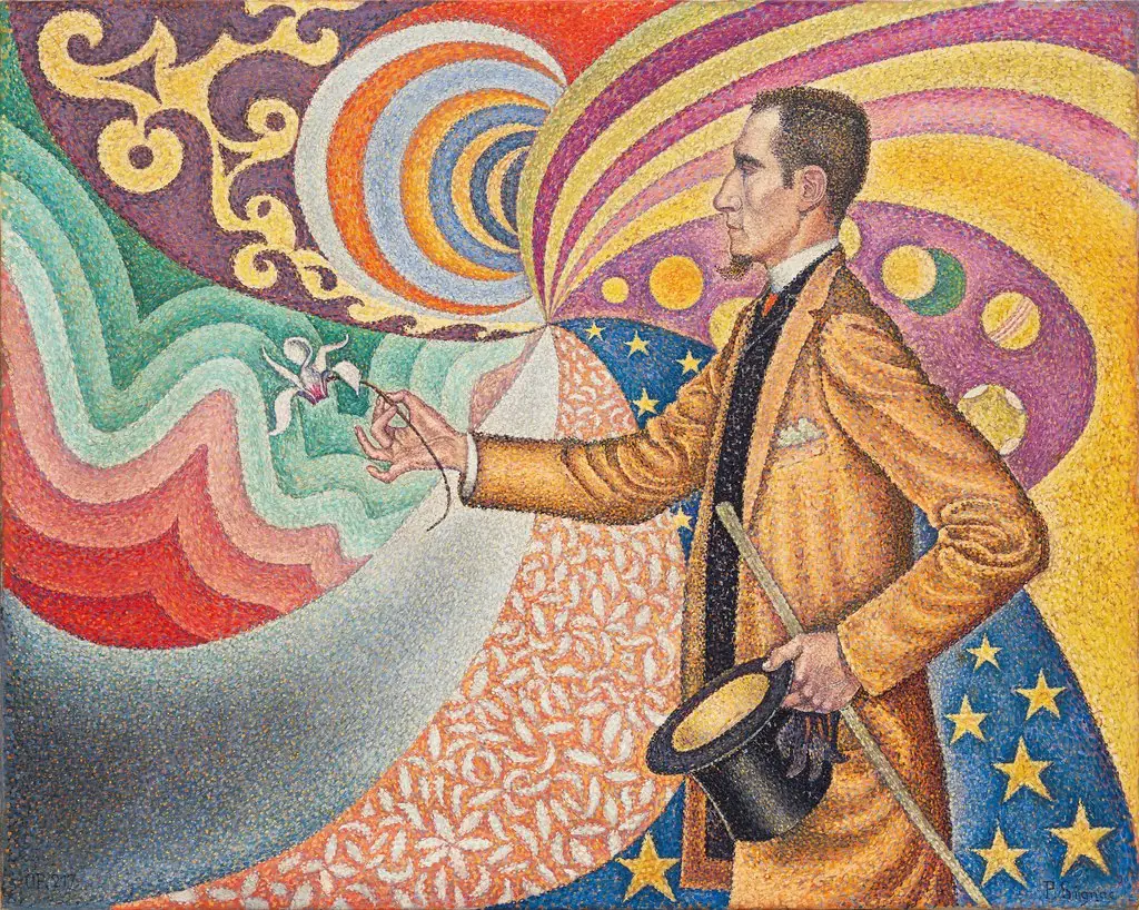 Opus 217. Against the Enamel of a Background Rhythmic with Beats and Angles, Tones, and Tints, Portrait of M. Félix Fénéon in 1890