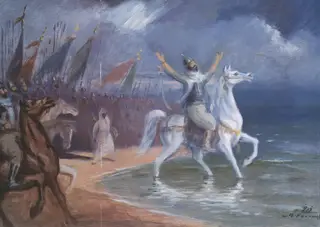 'Oqba ben Nafi' infront of the Atlantic