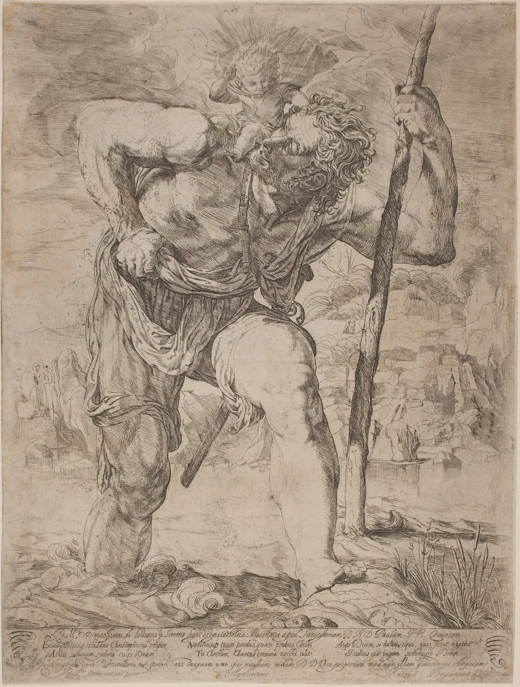 Saint Christopher, by Orazio Borgianni, ink, 1615