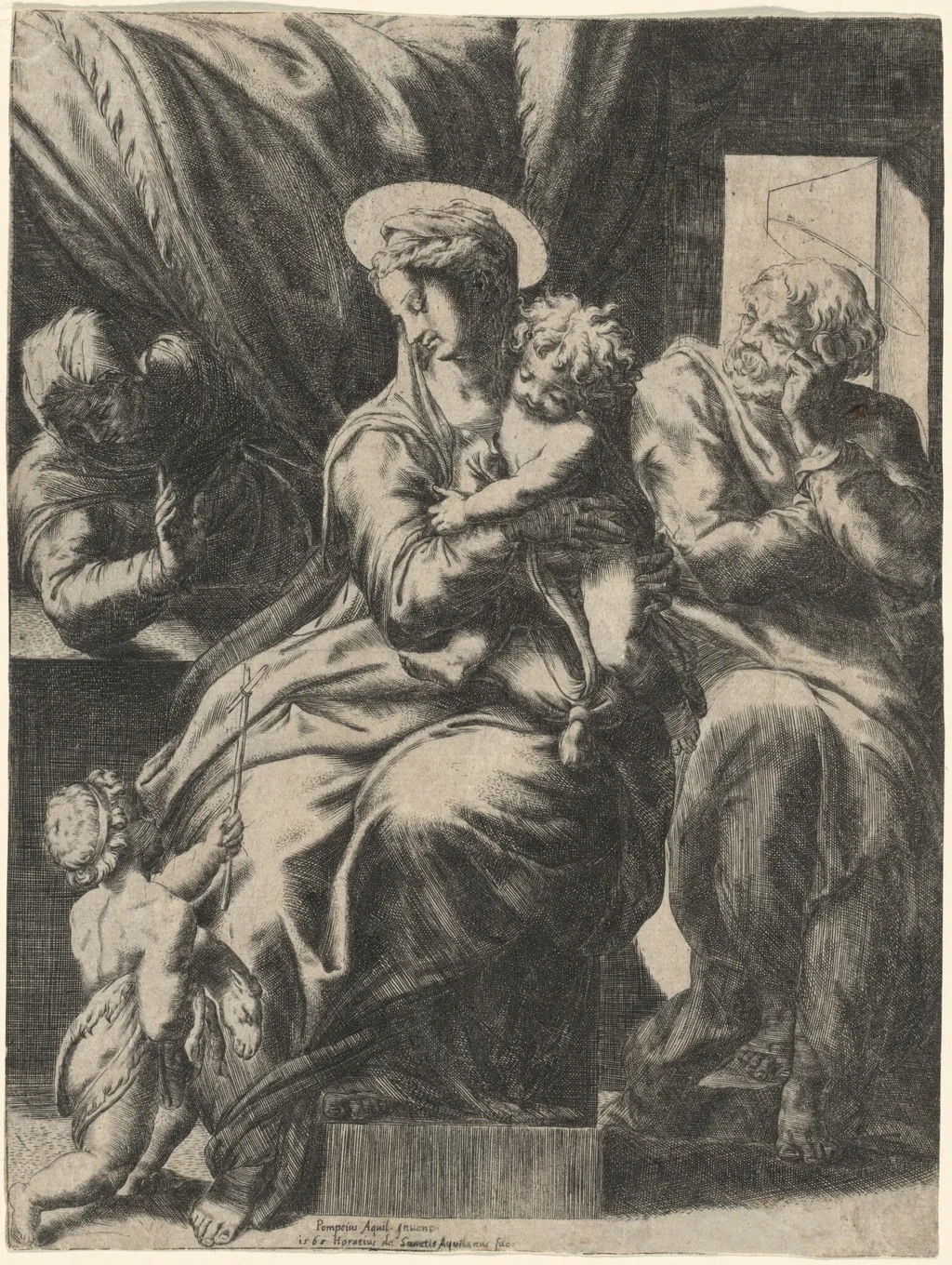Holy Family with Saint Elizabeth and the Young John the Baptist, by Orazio de Santis, ink, 1568