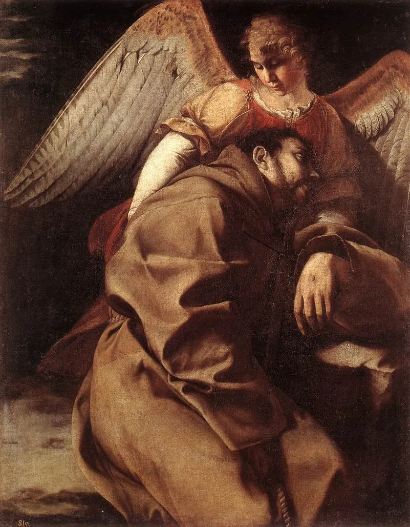 Saint Francis supported by an Angel, by Orazio Gentileschi, oil, 1607