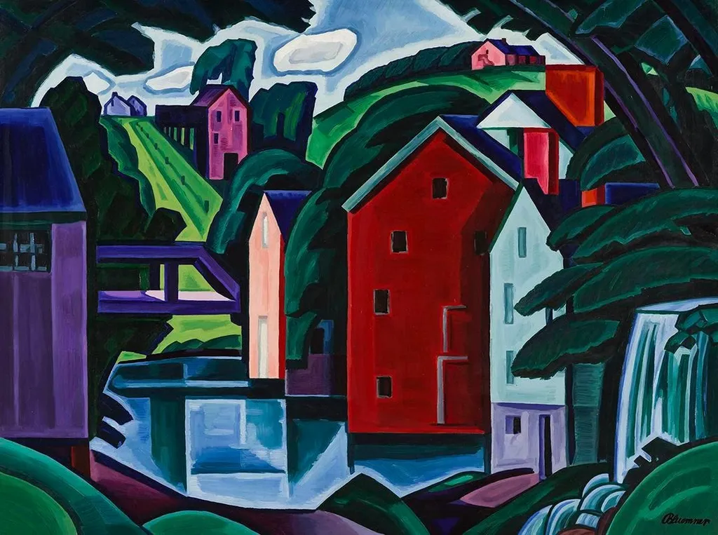 Motive of Space and Form—A New Jersey Village (Montville), by Oscar Florianus Bluemner, oil, 1915