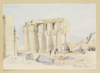 Osiride columns broken statue of Rameses II Memnonium Thebes