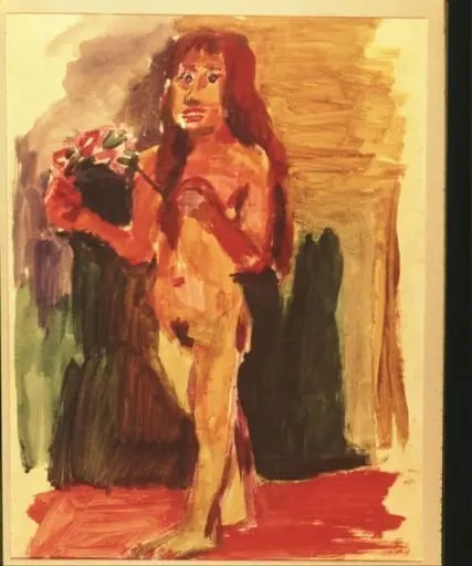 Standing Nude with Flowers, by Oskar Kokoschka
