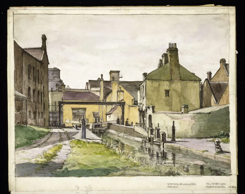 Mill Street Lock, Kidderminster, by Osmond Hick Bissell, watercolor, 1942