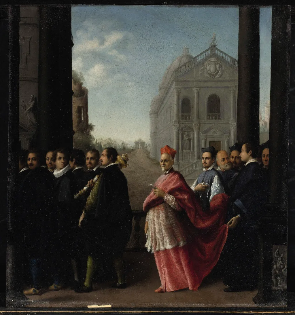A Cardinal's Procession, by Ottavio Leoni, oil, 1621
