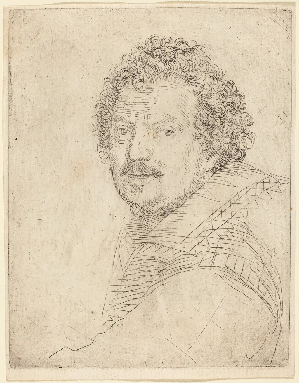 A Man with a Moustache and Goatee, Facing Forward, by Ottavio Leoni, ink, 1624