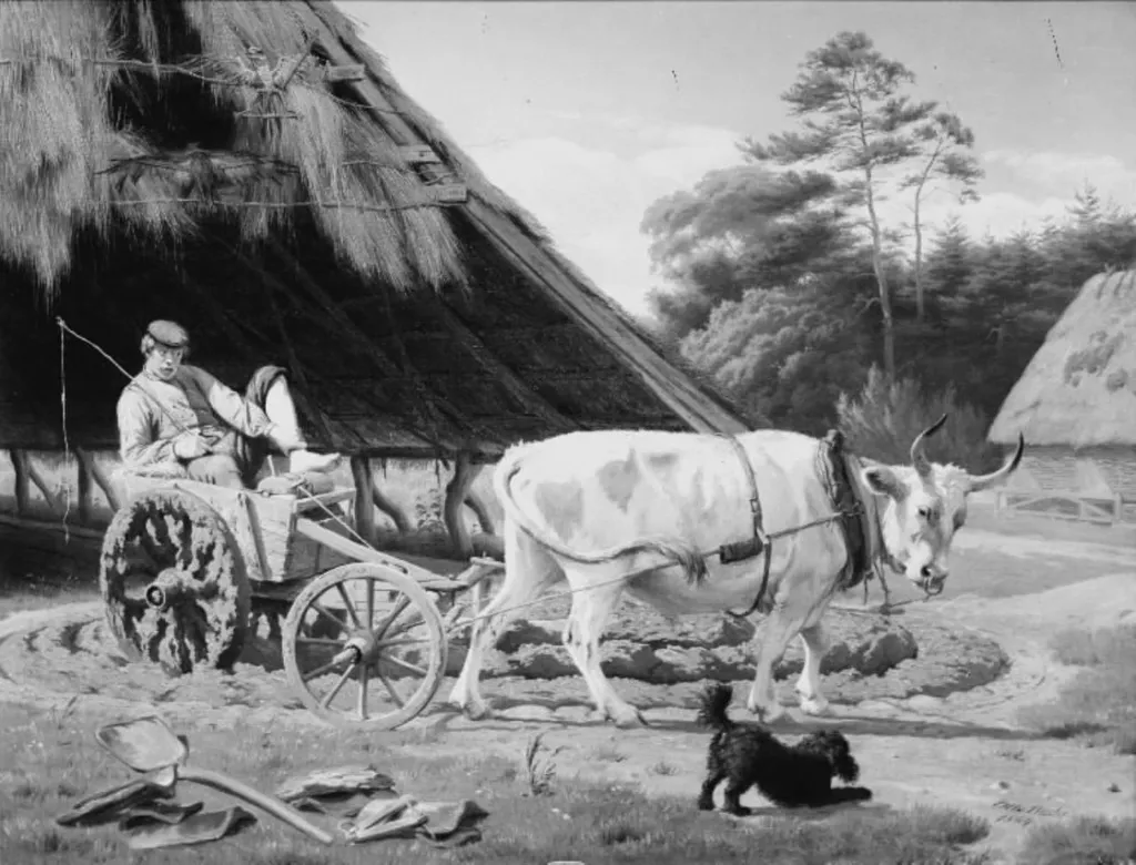A Kneading Cart outside a Tileworks in Jutland, by Otto Bache, oil, 1864