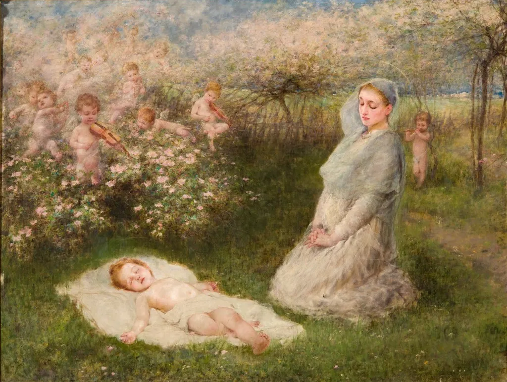 The Child’s Dream, by Ottó Baditz, oil, 1898