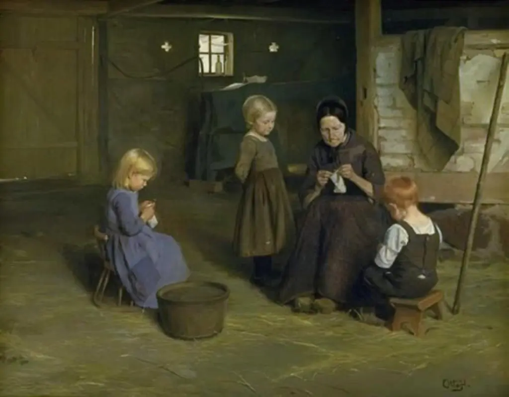 A Knitting Lesson, by Otto Carl Bentzon Haslund