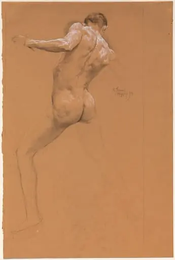 Standing Male Nude from Behind, by Otto Greiner