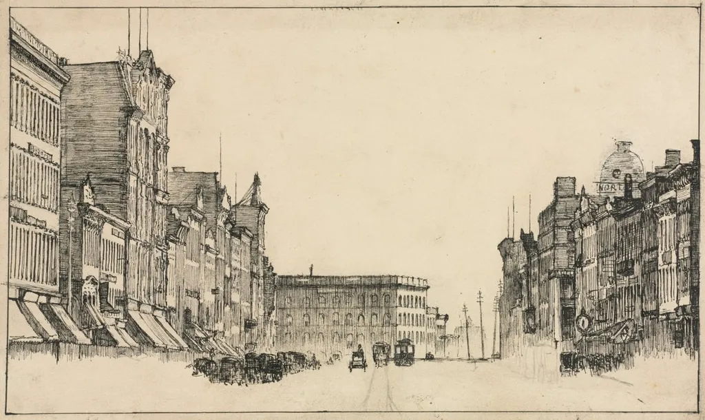 Downtown, Cleveland, by Otto Henry Bacher, 1887