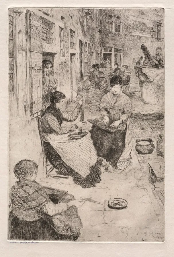 Etchings of Venice: Bead Stringers, by Otto Henry Bacher, 1882