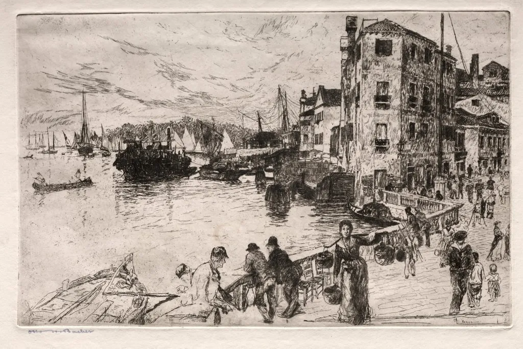 Etchings of Venice: Castello Quarters, Riva, by Otto Henry Bacher, 1850