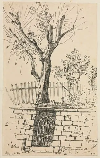Tree on Top of a Stone Wall, Cleveland, by Otto Henry Bacher