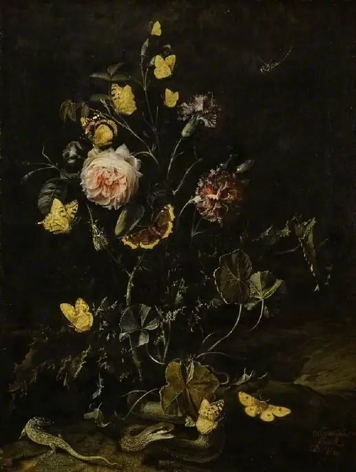 Flowers, insects and reptiles, by Otto Marseus van Schrieck
