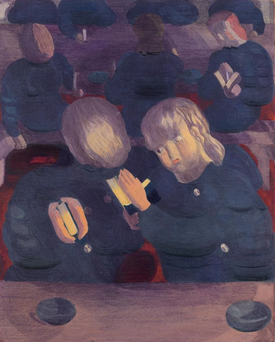 Vorbereitung. Studie mit sich Zuneigenden VI, by Otto Meyer-Amden, oil, 1929
