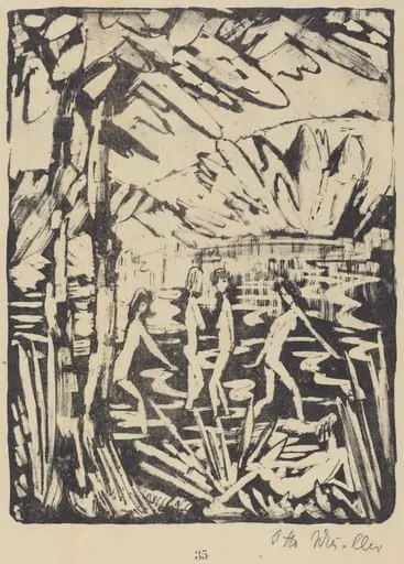 Five Girls at a Forest Pond (Funf Madchen am Waldteich), by Otto Mueller