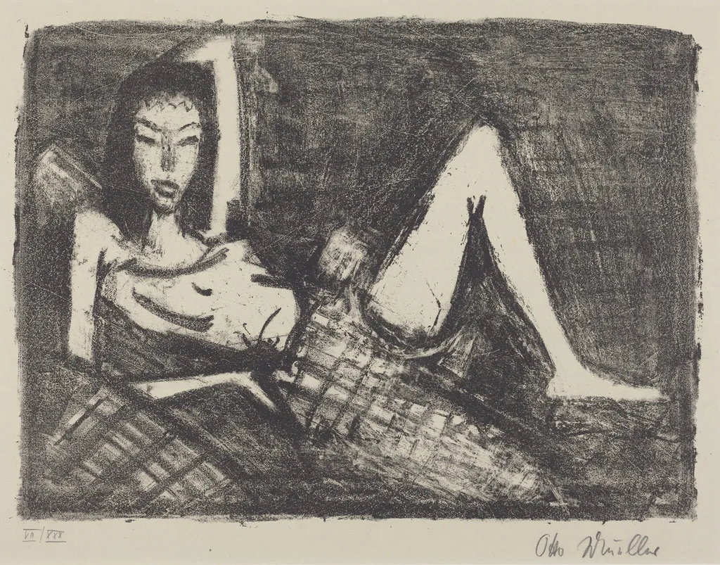 Girl on a Couch (Mädchen auf dem Kanapee), by Otto Mueller, ink, 1922