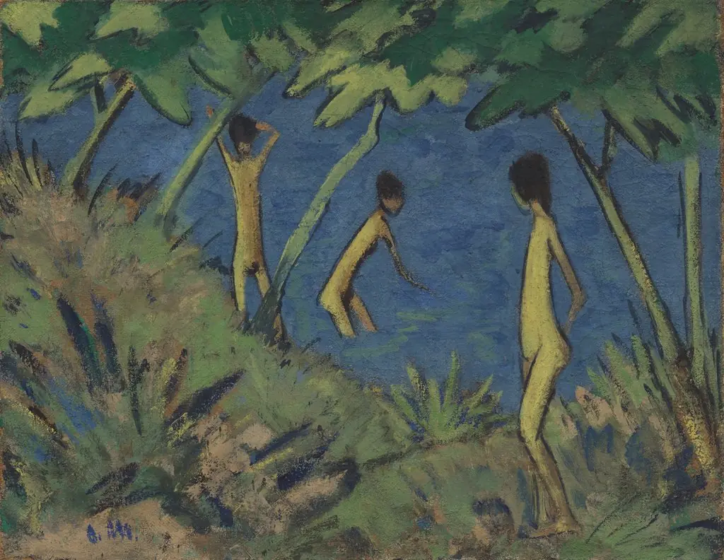 Landscape with Yellow Nudes, by Otto Mueller