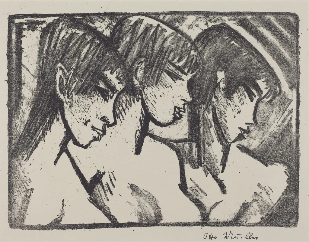 Three Girls in Profile (Drei Madchen im Profile), by Otto Mueller, ink, 1921