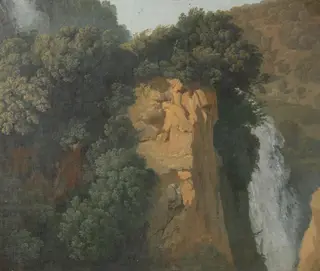Overgrown Cliffs with a Waterfall in Italy, perhaps at Tivoli