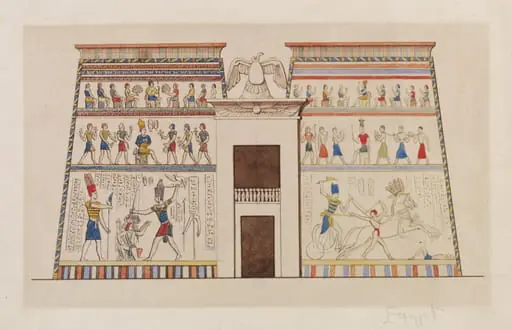 Architectural drawing of an entrance pylon to an Egyptian temple, by Owen Jones