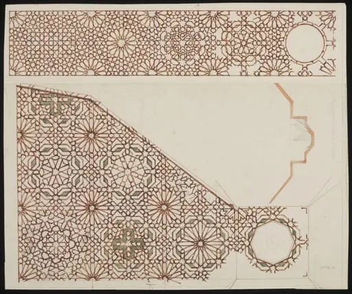 Drawing of the wooden ceiling in the Comares Throne Hall, by Owen Jones
