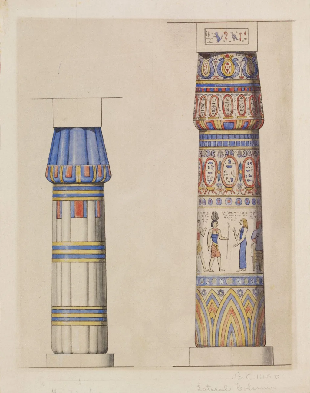 Temple of Luqsor B.C.1490 Lateral Column Temple of Karnak B.C.1490, by Owen Jones, watercolor, 1853