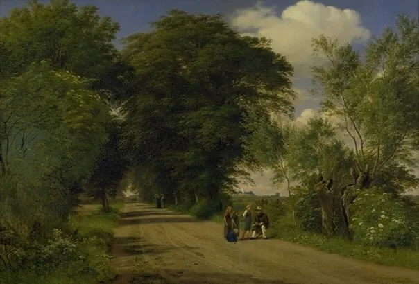A Country Road near Vognserup Manor, Zealand. The Painter J.Th. Lundbye Sketching by the Roadside, by P. C. Skovgaard, oil, 1849