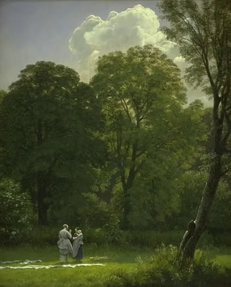 Bleaching Linen in a Clearing, by P. C. Skovgaard, oil, 1858
