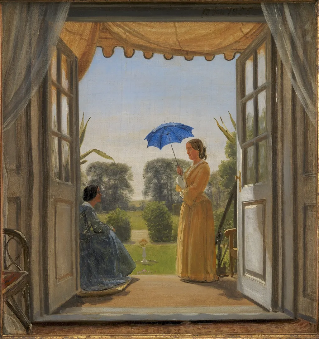 Caroline Dalgas og Jeanina Stampe på Nysø havetrappe, by P. C. Skovgaard, oil, 1855