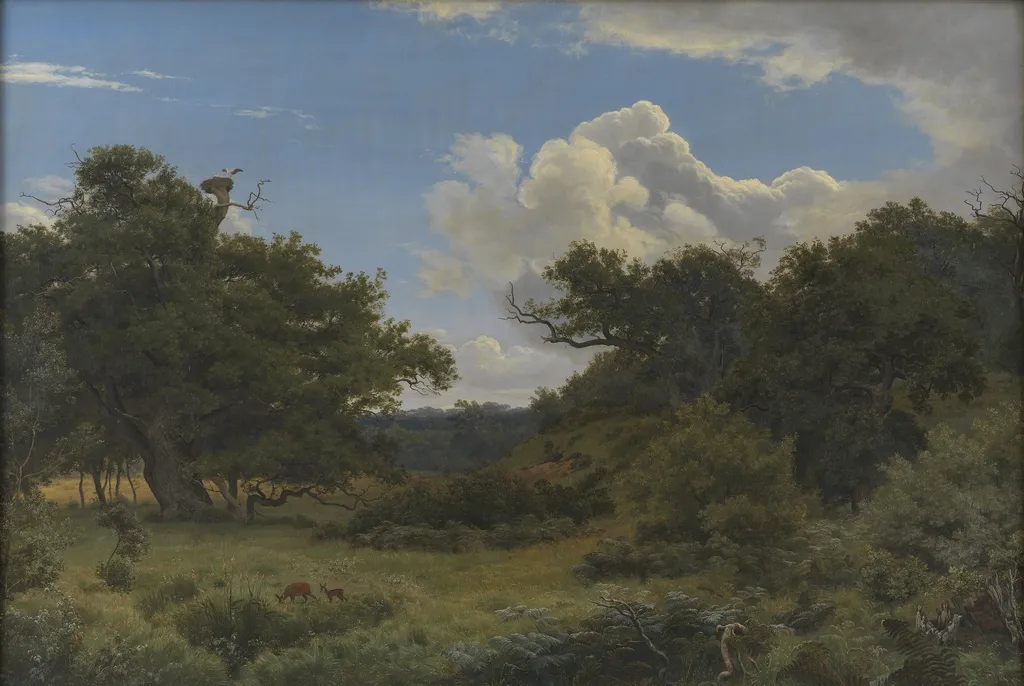 Oak Trees in Nordskoven near Jægerspris, Zealand, by P. C. Skovgaard, oil, 1843