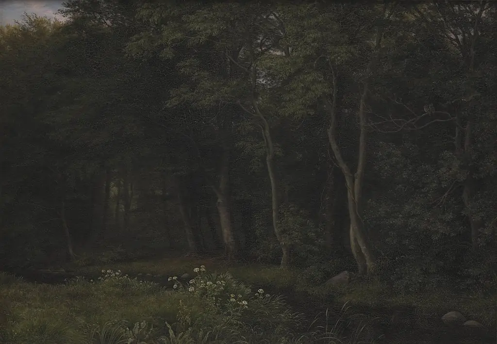 Twilight Setting in a Wood near Iselingen Manor, Zealand, by P. C. Skovgaard
