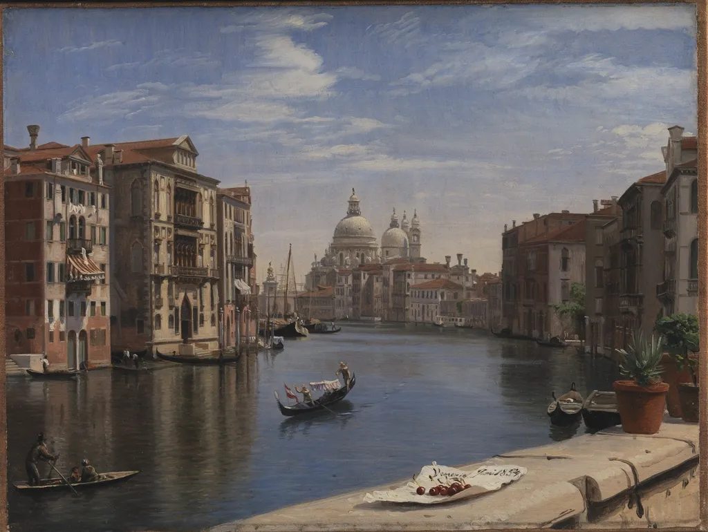 View of the Grand Canal, Venice. In the Background S. Maria della Salute, by P. C. Skovgaard, oil, 1854