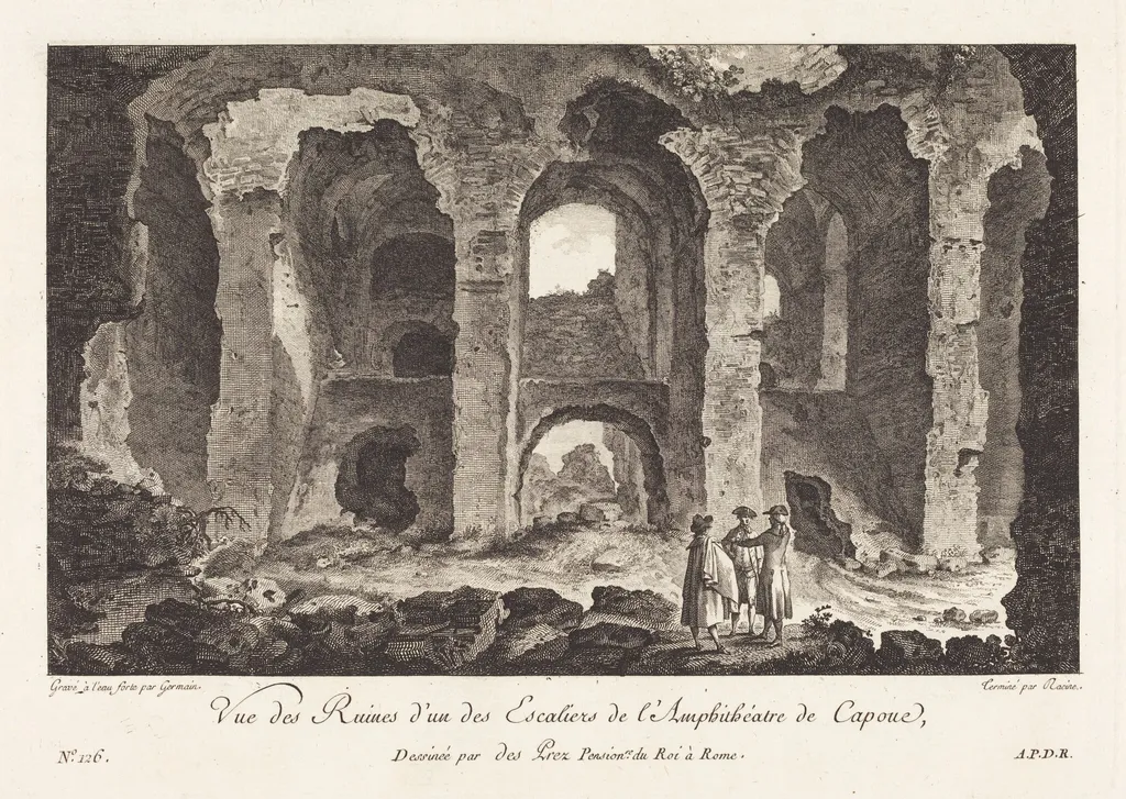 Vue des Ruines d'un des Escaliers de l'Amphithéatre de Capue, by P.F. Germain, ink, 1784